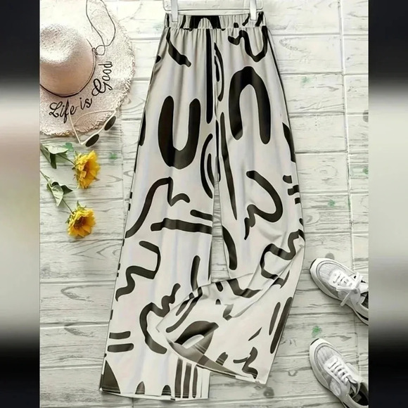 Elegant Geometric Print Loose Wide Leg Fashionable Pants For Women - Picture 2 of 3